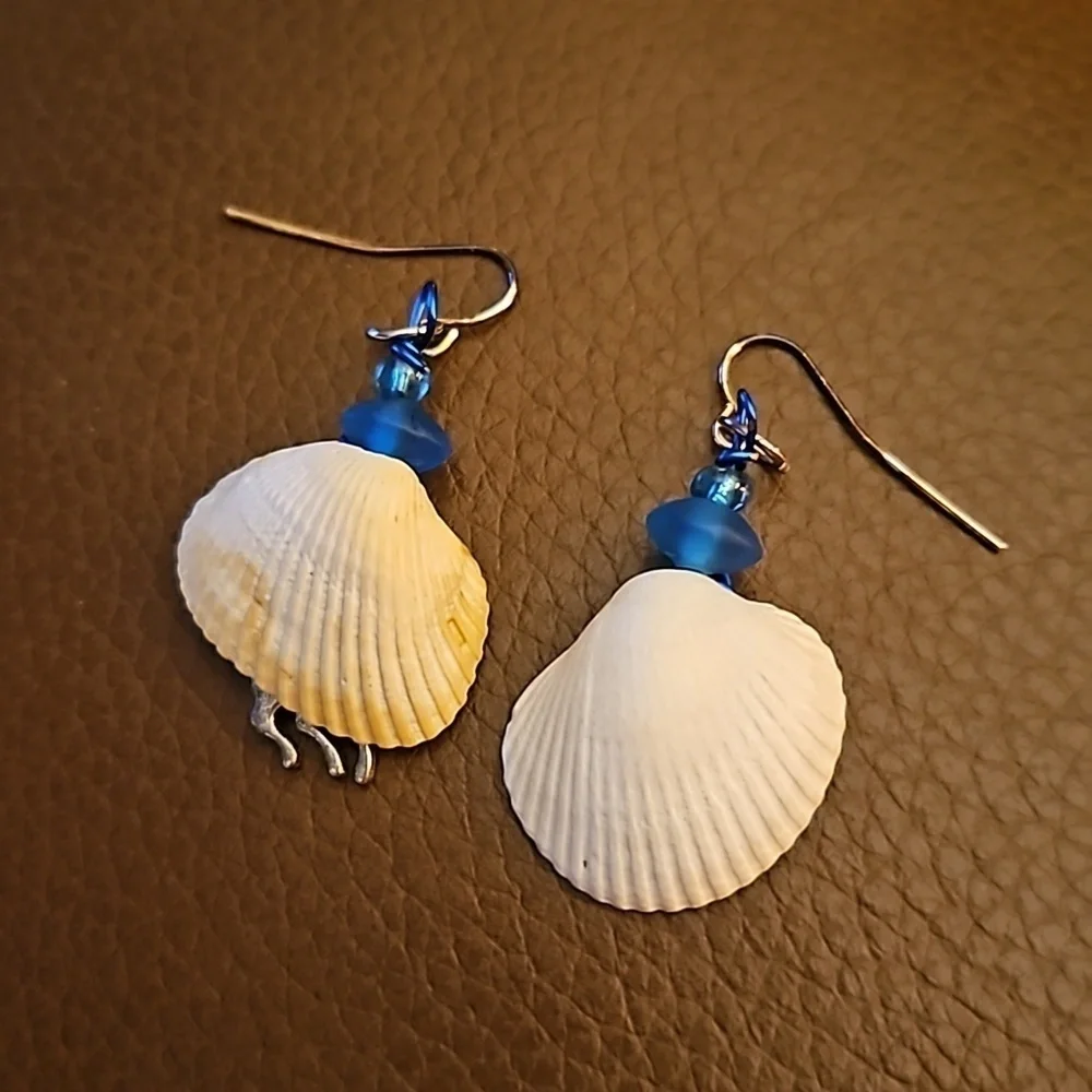 3/$30 HANDMADE Unicorn Seashell Mermaidcore Festival Dangle Hook Earrings - Picture 3 of 4